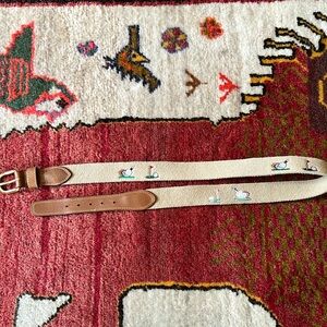 Zep-pro Golf weave belt with tan leather and brass hardware. Made in USA size 38